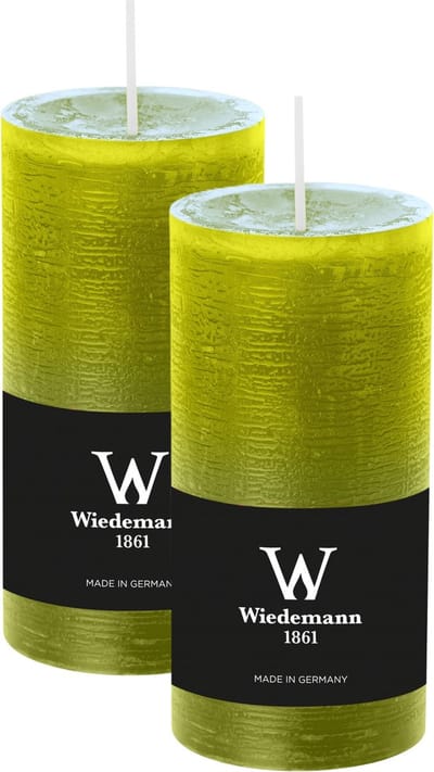 Wiedemann Cilinderkaars/stompkaars - 2x - rustieke kaars - lichtgroen - 6 x 12 cm - 42 branduren