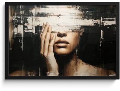 Poster in lijst - Fotolijst 60x40 cm - Posters - Hand - Gezicht - Strepen - Abstract - Posterlijst zwart - Decoratie - Wanddecoratie woonkamer - Muurdecoratie slaapkamer