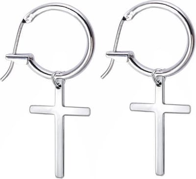 Fako Bijoux® - Oorringen Met Kruis - RVS - Stainless Steel - 15mm - Zilverkleurig