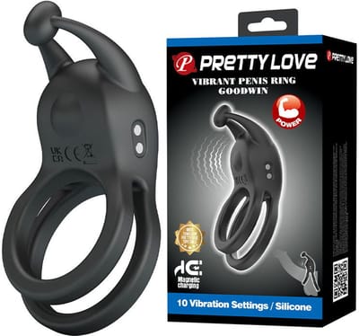 Pretty Love - Goodwin - Vibrerende Dubbele Penisring - Zwart