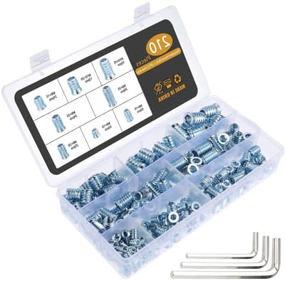 Set van 210 Schroefmoeren voor Houtbewerking - M6, M8, M10 - Carbon Staal Inserts met Steeksleutel - Ideaal voor Meubels en Klusprojecten