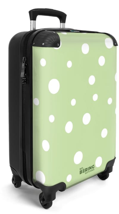 NoBoringSuitcases.com® - Handbagage koffer lichtgewicht - Reiskoffer trolley - Groen met witte stippen - Reis rolkoffer met wieltjes - Carry on reistrolley op wielen - Luggage suitcase - 55x40x20 en 55x35x25 - Bagage 55 cm