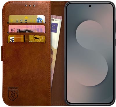 Rosso Element Geschikt voor Samsung Galaxy S25 FE | Wallet Book Case | Portemonnee Hoesje | 3 Pasjes | Magneetsluiting | Stand Functie | Bruin