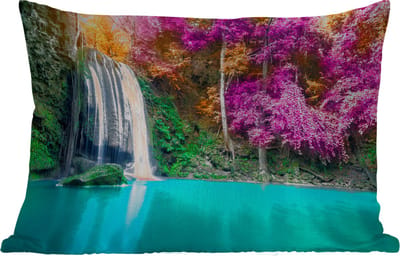 Buitenkussens - Tuin - Waterval - Bomen - Roze - Bruin - Natuur - 50x30 cm