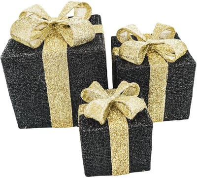 Housevitamin- Cadeau Set van 3 - Kerstcadeau 2025 - Relatiegeschenk - Led Lamp - Zwart/ Goud- 15cm/20cm/25cm