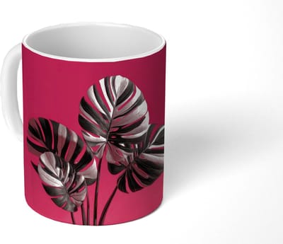 Mok - Koffiemok - Bladeren - Rond - Roze - Mokken - 350 ML - Beker - Koffiemokken - Theemok