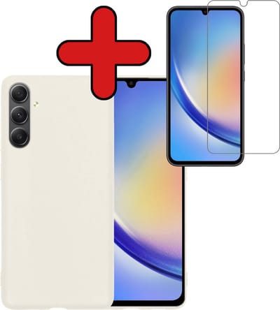 Hoesje - Met Screenprotector - Geschikt voor Samsung Galaxy A34 - Sterk & Shockproof - Telefoon Hoes - Back Cover - Siliconen Case - Telefoonhoes - Wit