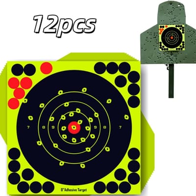 12 vellen - Zelfklevend fluorescerend oefendoelpapier - Zelfklevend ontwerp - Spatdoelpapier - Jachtdoelpapier - 20*20 cm - Voor buitenschieten, jagen en dagelijkse oefening - Fluorescerende kleur