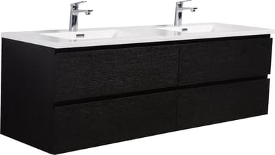 Badplaats Badkamermeubel Set Angela 160 cm – Zwart Houtnerf – Badmeubel met Wastafel