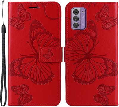 Coverup Hoesje - Geschikt voor Nokia G42 Hoesje - Coverup Vlinders Book Case - Rood