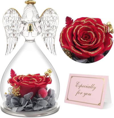Verjaardagscadeau voor Moeders - Engelbeeldje met Eeuwige Roos - Unieke Decoratie voor Thuis - Perfect voor Kerst en Verjaardag