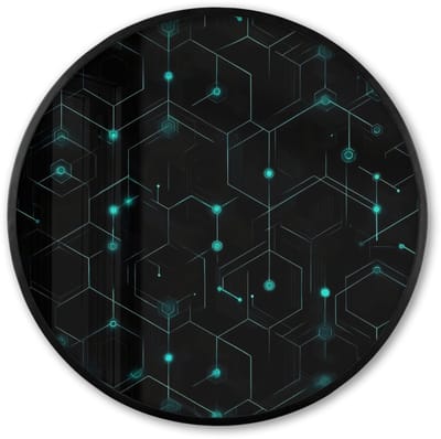 Poster in lijst Rond - Fotolijst 60x60 cm - Posters - Gaming - Netwerk - Blauw - Punten - Patroon - Ronde posterlijst zwart - Decoratie - Wanddecoratie woonkamer - Muurdecoratie slaapkamer