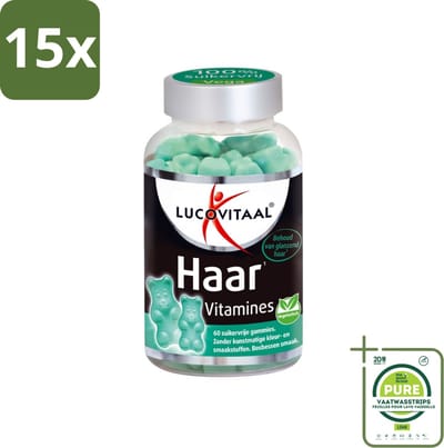 15 x Lucovitaal - Supplement - Haar Vitamines - Suikervrij - Bosbessen Smaak - 60 Gummies - Grootverpakking - Haar Vitamines - Haar Gummies - Biotine - Zink - Suikervrije Gummies