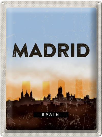 Blechschild Reise 30x40cm Madrid Spain Retro Malerisches Bild