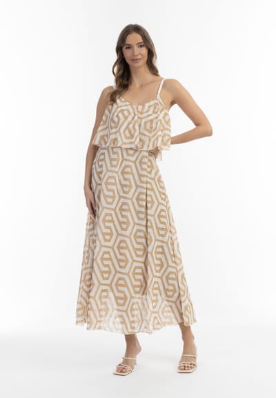 Faina Maxi jurk Dames beige wit