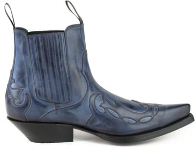 Mayura Boots Austin 1931 Blauw/ Spitse Western Heren/ Dames Enkellaars Schuine Hak Elastiek Sluiting Vintage Look Maat EU 37