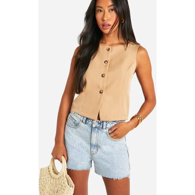 boohoo Dames Slash Neck Mock Horn Fitted Waistcoat | Taupe | Maat: 6