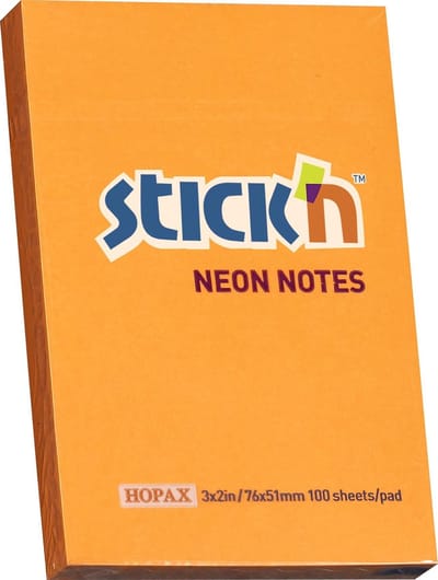 Stick'n sticky notes - 76x51mm - Neon Oranje - 100 memoblaadjes