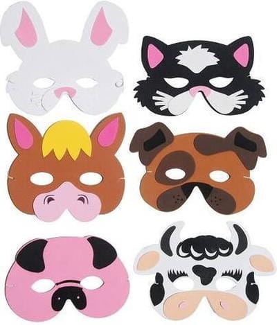24 Stuks - Mix Boerderij Dieren Maskers van Foam - Traktatie - Uitdeelcadeautjes - Mix soort boerderij Dieren - Jongens & Meisjes