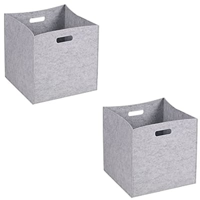 Mooie Vouwbox - Praktische Opbergdoos van Vilt, Set van 2 - Grijze Stoffen Dozen
