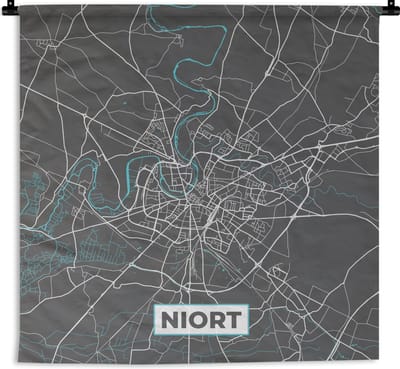 Wandkleed - Wanddoek - Plattegrond - Stadskaart - Kaart - Niort - Frankrijk - 180x180 cm - Wandtapijt
