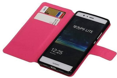 Cross Pattern TPU Bookstyle Wallet Case Hoesje Geschikt voor Huawei P9 Lite Roze