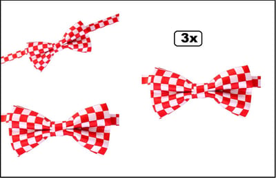 3x Vlinder strik rood/wit geblokt - Hamston Festival thema feest party gala feest hollywood