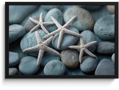 Poster in lijst - Fotolijst 60x40 cm - Posters - Zeesterren - Stenen - Wit - Posterlijst zwart - Decoratie - Wanddecoratie woonkamer - Muurdecoratie slaapkamer
