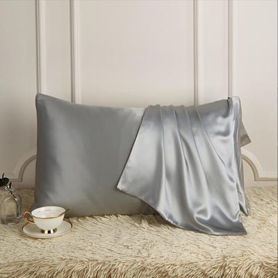 100% Taie d'oreiller en Soie de Mûrier Naturelle Idéale pour les Cheveux et la Peau - Face en Soie Pure Dos en Fibre de Lyocell Respirante 1 Paquet Haute Qualité 48x74cm gris clair