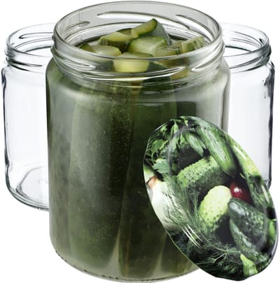 KADAX Weckpotten 540 ml, inmaakpot om in te zetten, inmaakpotten voor schroefdeksel, jamglas, voorraadpot, conservenglas, ronde glazen (komkommers/8 stuks)