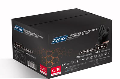 Hynex nitril wegwerphandschoenen Diamond Extra Grip Zwart maat XL omdoos 500stuks 8,0gram 10x50/box
