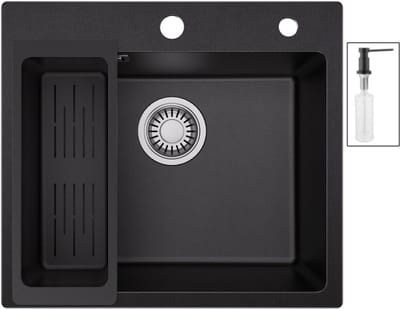 SOFETIY MAX Granieten Spoelbak Zwart / Antraciet (50*45cm) - Spoelbak Keuken Met Zeepdispenser - Spoelbakken Keuken – Wasbak Keuken Met Waterafvoersysteem
