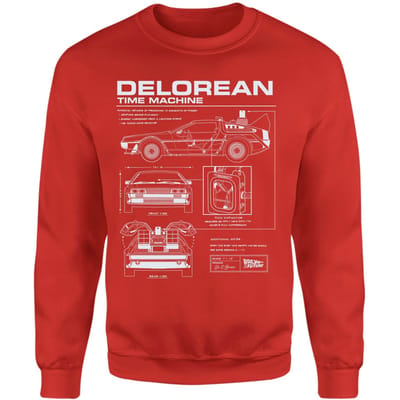 Back To The Future Delorean Schematic Sweatshirt - Red - XS