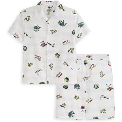 Scotch & Soda Boys 2pc Printed Woven Button Up Shirt & Short Set White Tra Taglia: 2T | Camicie Outlet | kids | Bianco