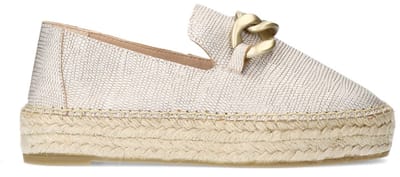 Manfield - Dames - Goudkleurige leren espadrilles met gouden chain - Maat 39