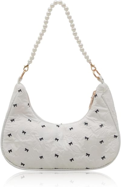 Schattige Witte Schoudertassen voor Dames en Meisjes, Y2K Mini Handtas met Rits, Mode Clutch en Onderarmtas, 25 x 18 cm, Perfect voor Uitgaan en Dagelijks Gebruik