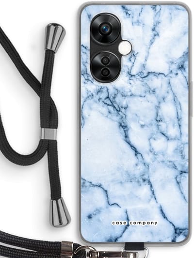Case Company® - Hoesje met koord geschikt voor OnePlus Nord CE 3 Lite hoesje met Koord - Blauw marmer - Telefoonhoesje met Zwart Koord - Bescherming aan alle Kanten en Over de Schermrand
