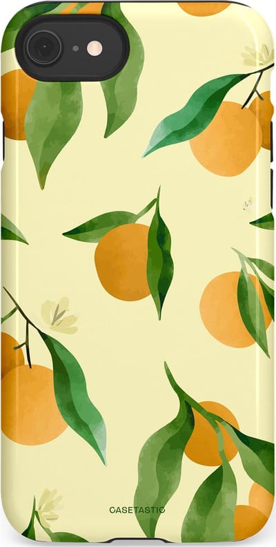 Casetastic Hoesje Geschikt voor Apple iPhone 7/8/SE - Stijlvolle Beschermende Duo-layer Case - Bladrijke Sinaasappel