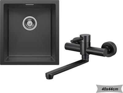 CECIPA max Spoelbak Met Keukenkraan - Spoelbakken Keuken 40x44cm - Spoelbak Keuken - Enkele spoelbak - roestvrij staal Spoelbak - Spoelbakken met afdruip - Antraciet