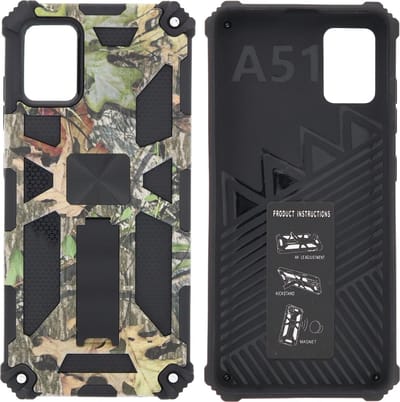 Hoesje Geschikt Voor Samsung Galaxy A51 (4G) Hoesje - Rugged Extreme Backcover Blaadjes Camouflage met Kickstand - Groen