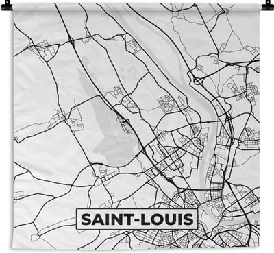 Wandkleed - Wanddoek - Kaart - Saint-Louis - Stadskaart - Frankrijk - Plattegrond - Zwart wit - 180x180 cm - Wandtapijt