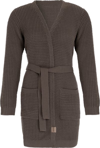 Knit Factory Robin Gebreide Dames Vest - Grof gebreide cardigan - Bruin Damesvest - Middellang vest reikend tot boven de knie - Cappuccino - 40/42 - Met steekzakken