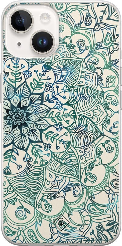 Casimoda® hoesje - Geschikt voor iPhone 14 - Mandala Blauw - Siliconen/TPU telefoonhoesje - Backcover - Geometrisch patroon - Blauw
