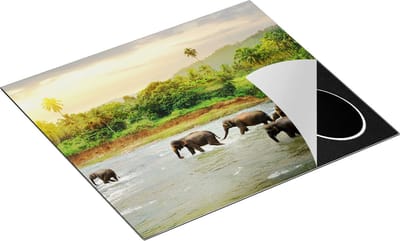 Chefcare Inductie Beschermer Kudde Olifanten in het Water - 60x50 cm - Afdekplaat Inductie - Kookplaat Beschermer - Inductie Mat