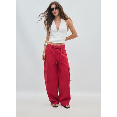 Stradivarius Barrel cargo broek  Rood 34