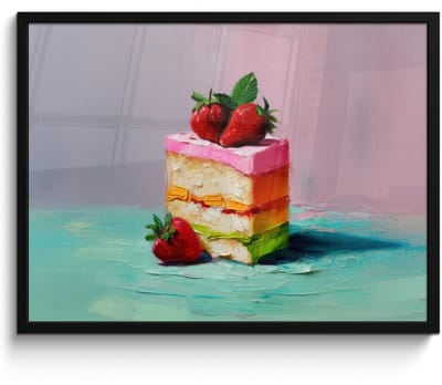 Poster in lijst - Fotolijst 80x60 cm - Posters - Taartje - Aardbeien - Glazuur - Kleurrijk - Posterlijst zwart - Decoratie - Wanddecoratie woonkamer - Muurdecoratie slaapkamer