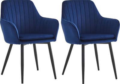 Colenis® - Lavinia Eetkamerstoel - Set van 2 - Blauw - Velvet - Industrieel - Met armleuning