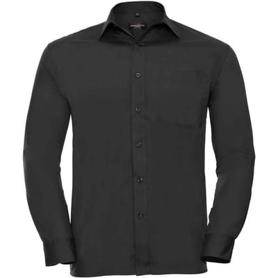 Russell Collection Heren Klassiek Polycotton Overhemd Met Lange Mouwen (Zwart)
