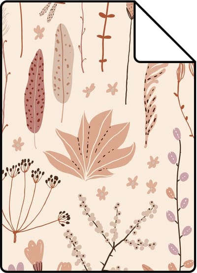 Proefstaal ESTAhome behang veldbloemen warm beige, terracotta en paars - 26.5 x 21 cm - 131161-S