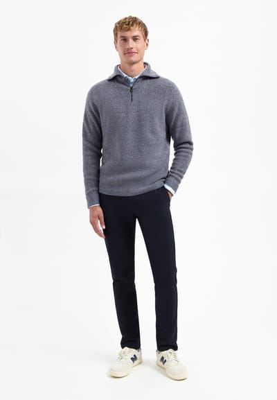 No Excess Pullover Wing Collar Half Zip Soft Woolblend Washed Blue Größe: S | Pullover Outlet | Herren | Blau